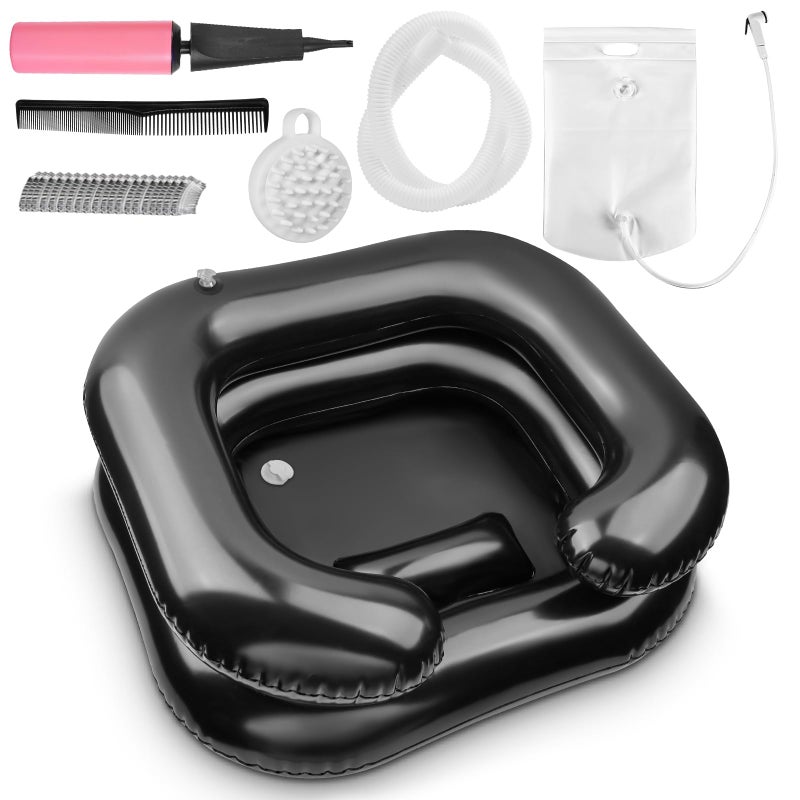 Inflatable Shampoo Basin Loc Detox Tub for Dreads Shampoo Buddy Bowl for Bedridden DisabledInjured with 25 GL Portable Water Shower BagBlack